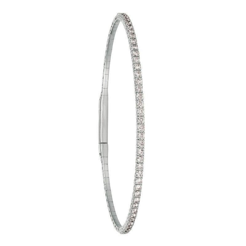 Taille ronde Bracelet jonc souple en or blanc 14 carats avec diamants naturels de 5,00 carats G-H SI en vente
