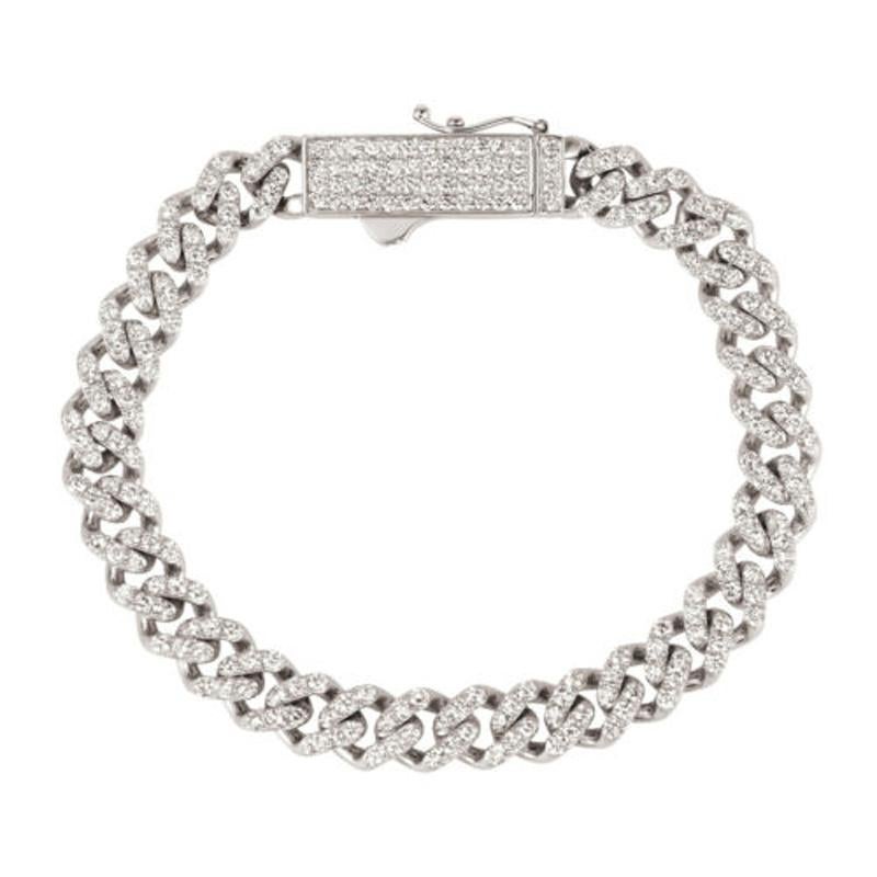 Taille ronde Bracelet cubain Miami en or blanc 14 carats avec diamants naturels de 5,00 carats G SI en vente