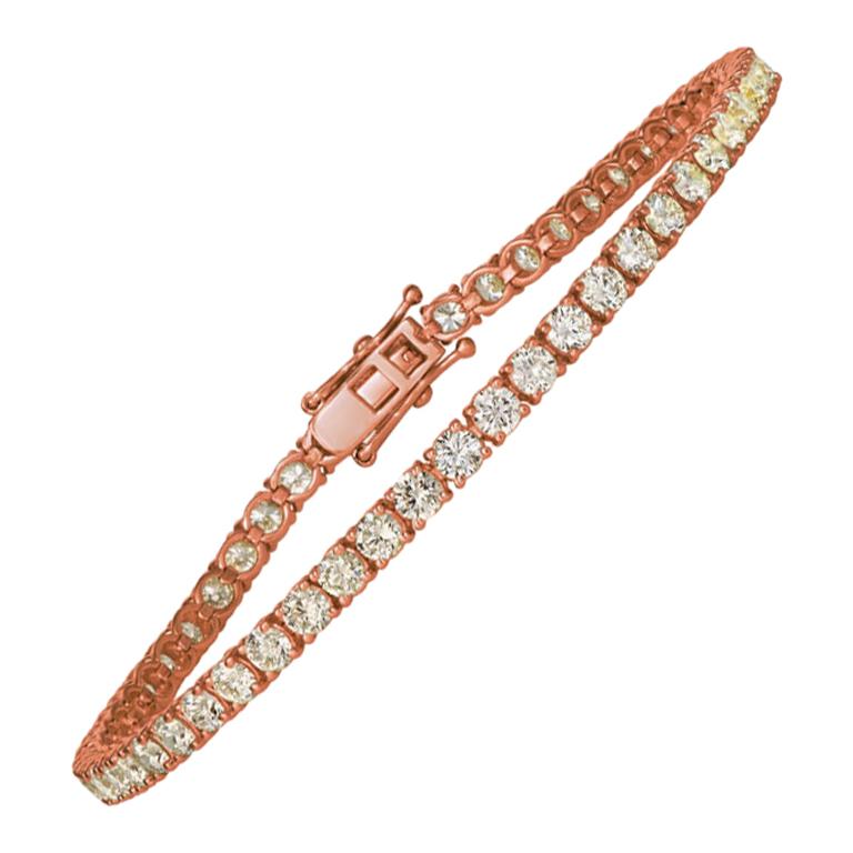 Bracelet tennis en or rose 14 carats avec diamants naturels de 5,00 carats G SI