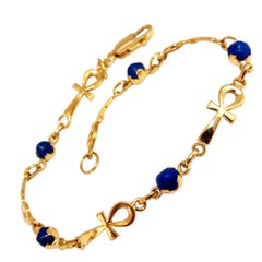5.00 Carat Natural Lapis Lazuli Cross Linked Bracelet 18 Karat