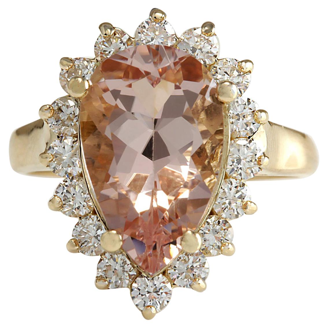 Natural Morganite 14 Karat Yellow Gold Diamond Ring For Sale
