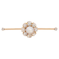 Antique 5.00 Carat Natural Pearl and Old European Cut Diamond Tie Pin 18K Yellow Gold