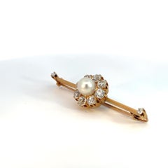 5.00 Carat Natural Pearl and Old European Diamond Tie Pin 18K Yellow Gold