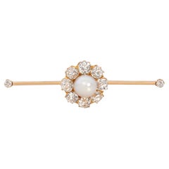 5.00 Carat Natural Pearl and Old European Diamond Tie Pin 18K Yellow Gold