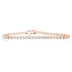 Bracelet tennis à 4 griffes en or rose 14 carats avec diamants ronds naturels de 5,00 carats			