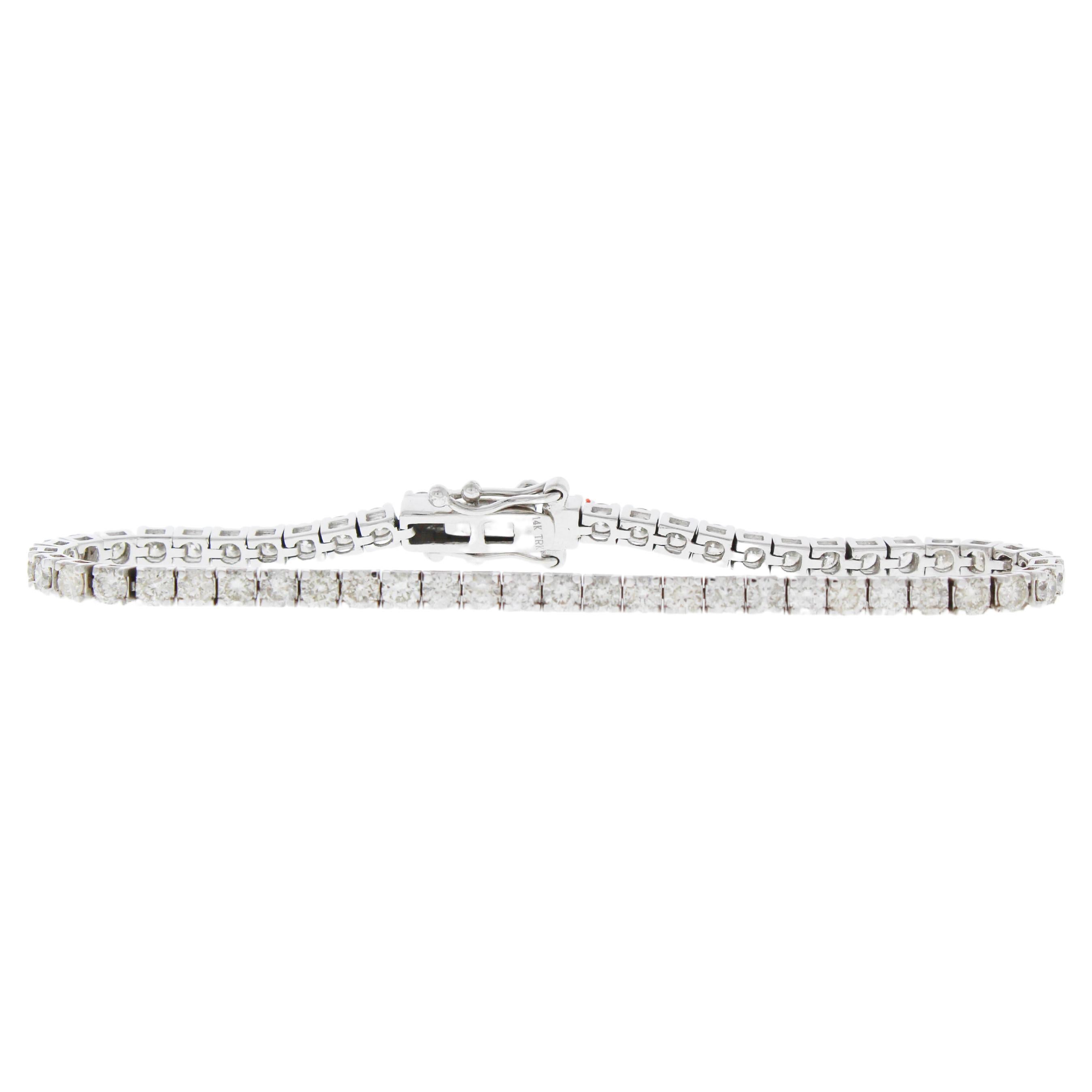 5.00 Carat Natural Round Diamond 4-Prong Tennis Bracelet in 14k White Gold For Sale