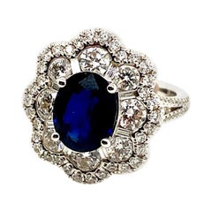 Anillo de zafiro natural y diamante de 5,00 quilates F VS Oro blanco de 18 quilates