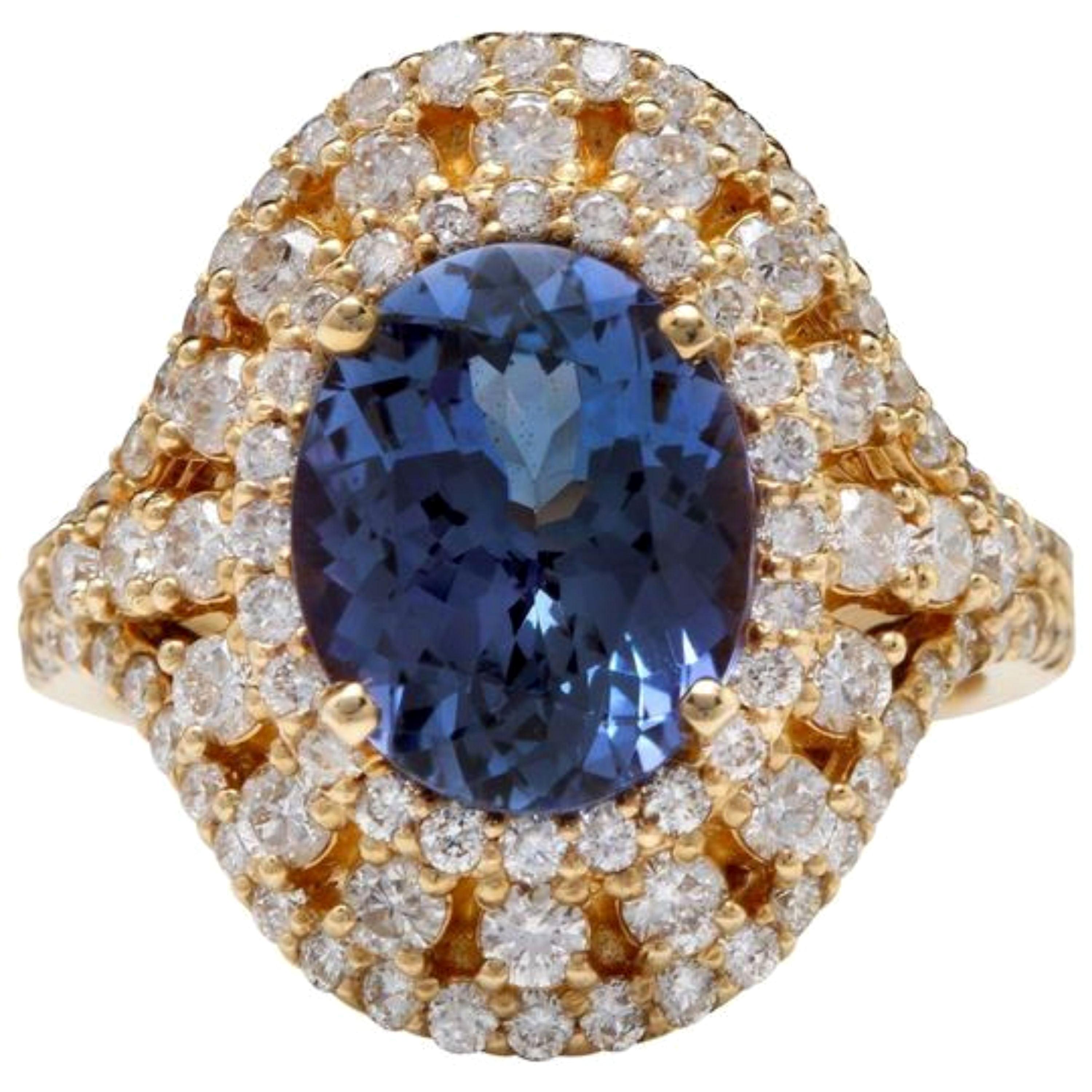 Espléndido anillo de tanzanita natural de 5,00 quilates y diamante de oro macizo de 14 quilates
