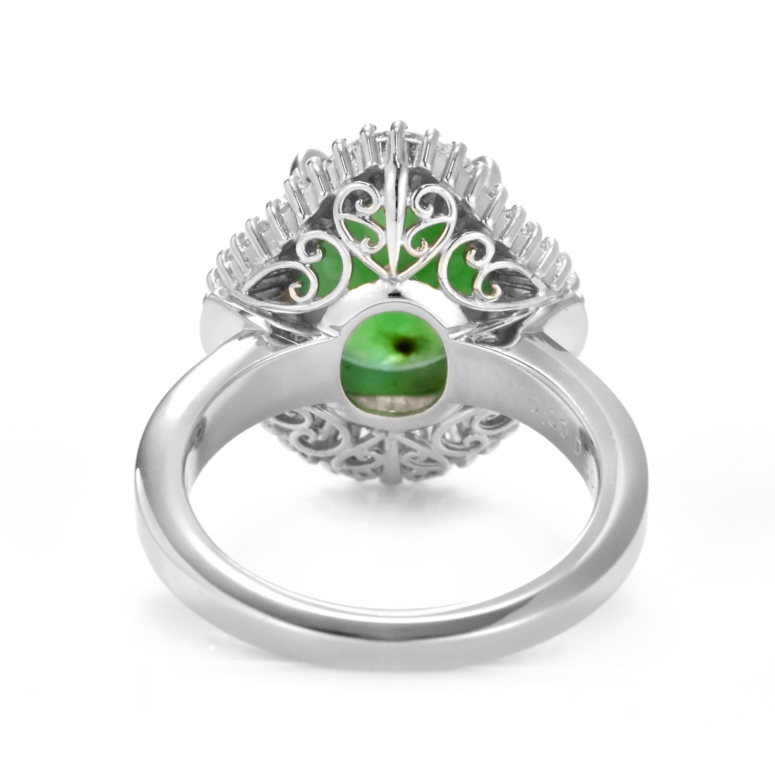 5.00 Carat Natural Type A Jade and Diamond Ballerina Ring Made in Platinum For Sale 4