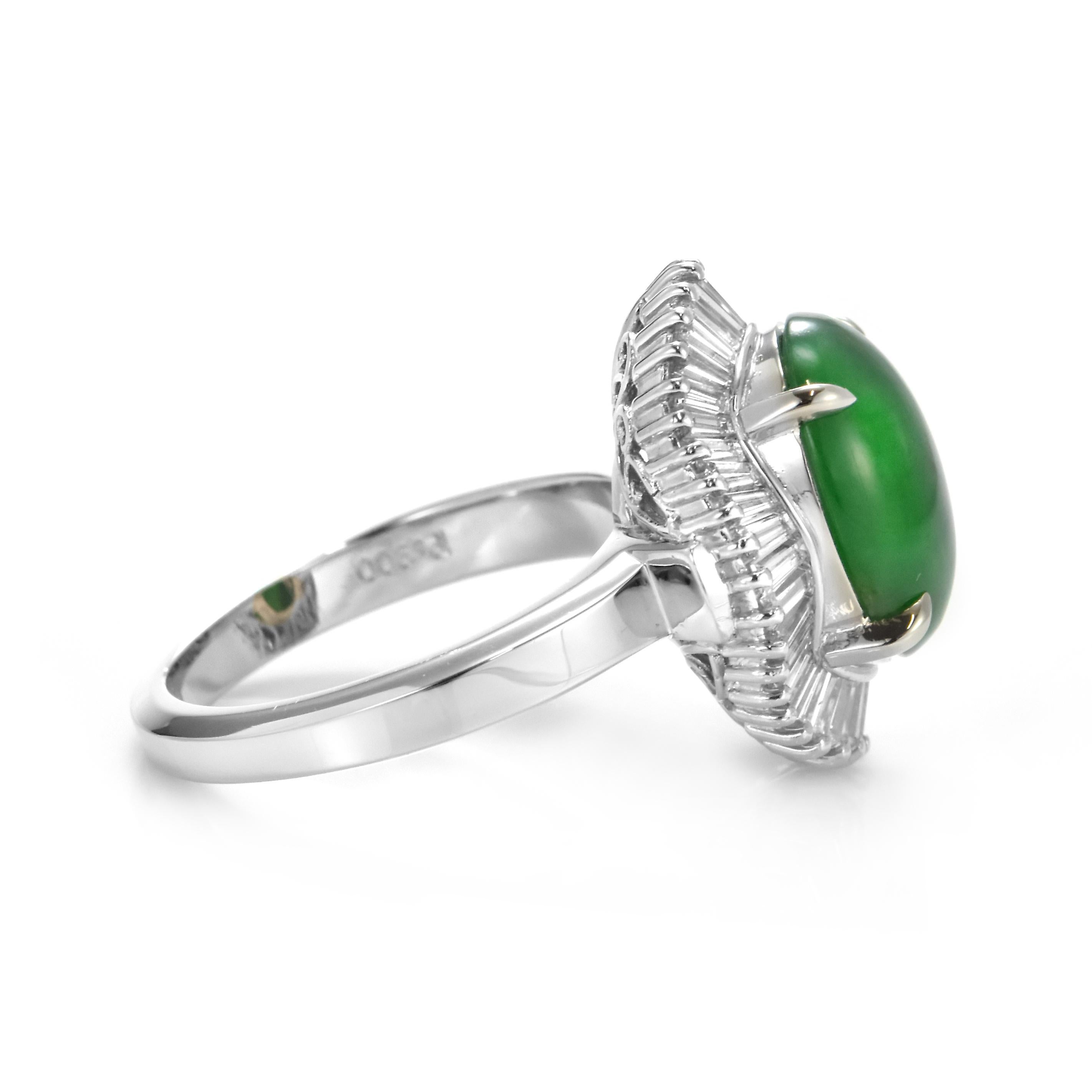 5.00 Carat Natural Type A Jade and Diamond Ballerina Ring Made in Platinum For Sale 5