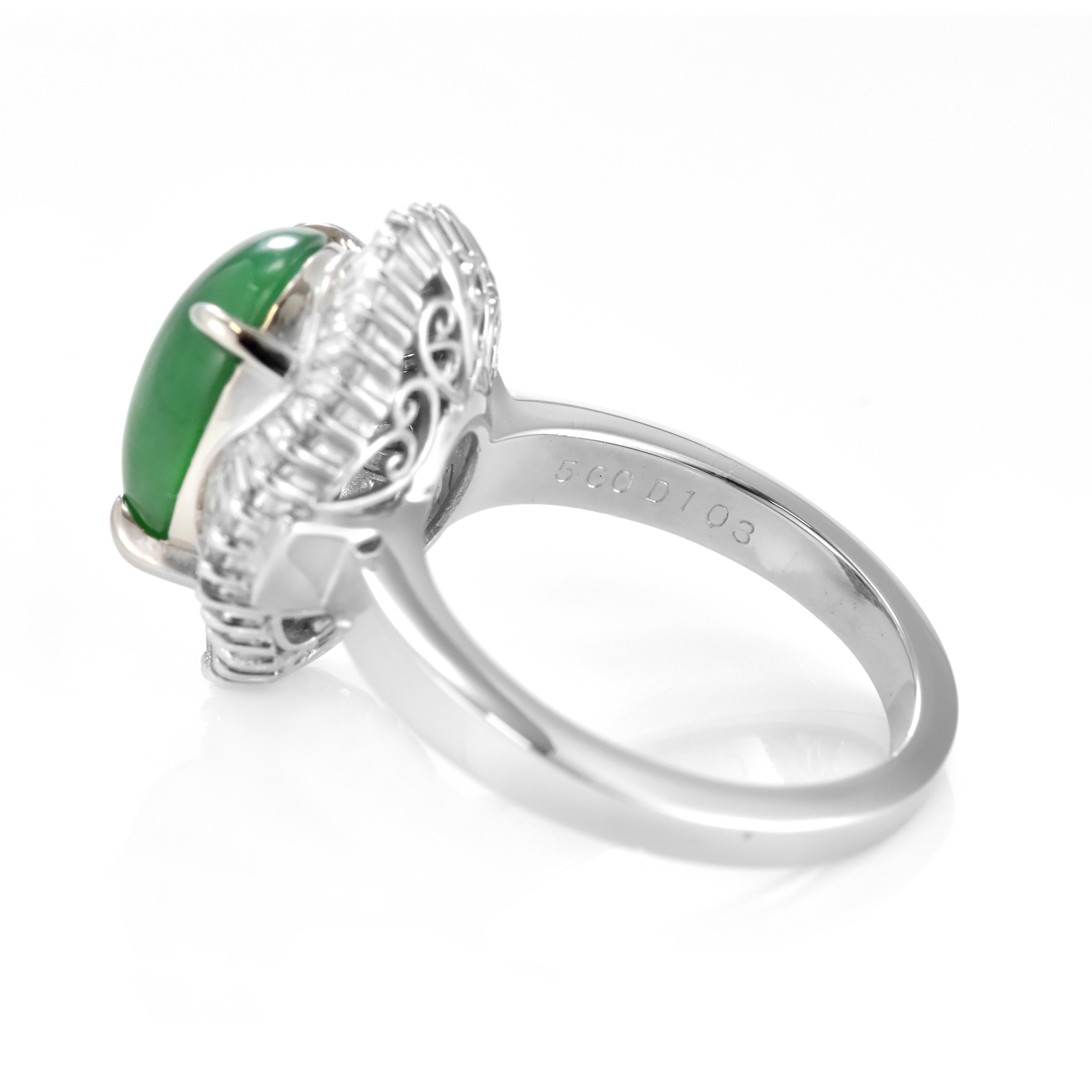 5.00 Carat Natural Type A Jade and Diamond Ballerina Ring Made in Platinum For Sale 6