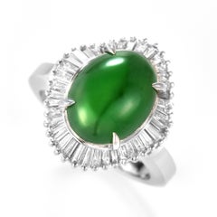 5.00 Carat Natural Type A Jade and Diamond Ballerina Ring Made in Platinum