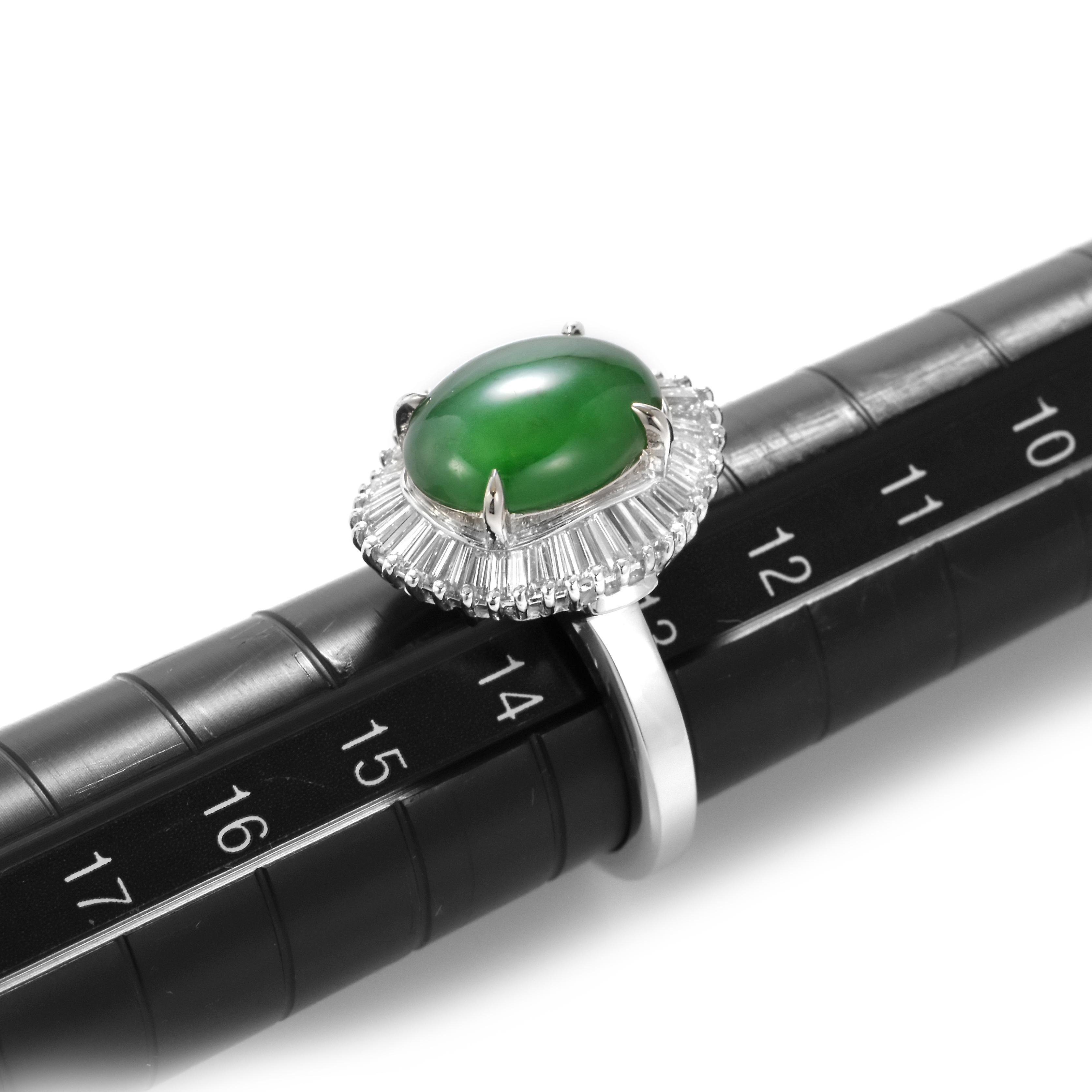 Women's 5.00 Carat Natural Type A Jade and Diamond Ballerina Ring Made in Platinum For Sale