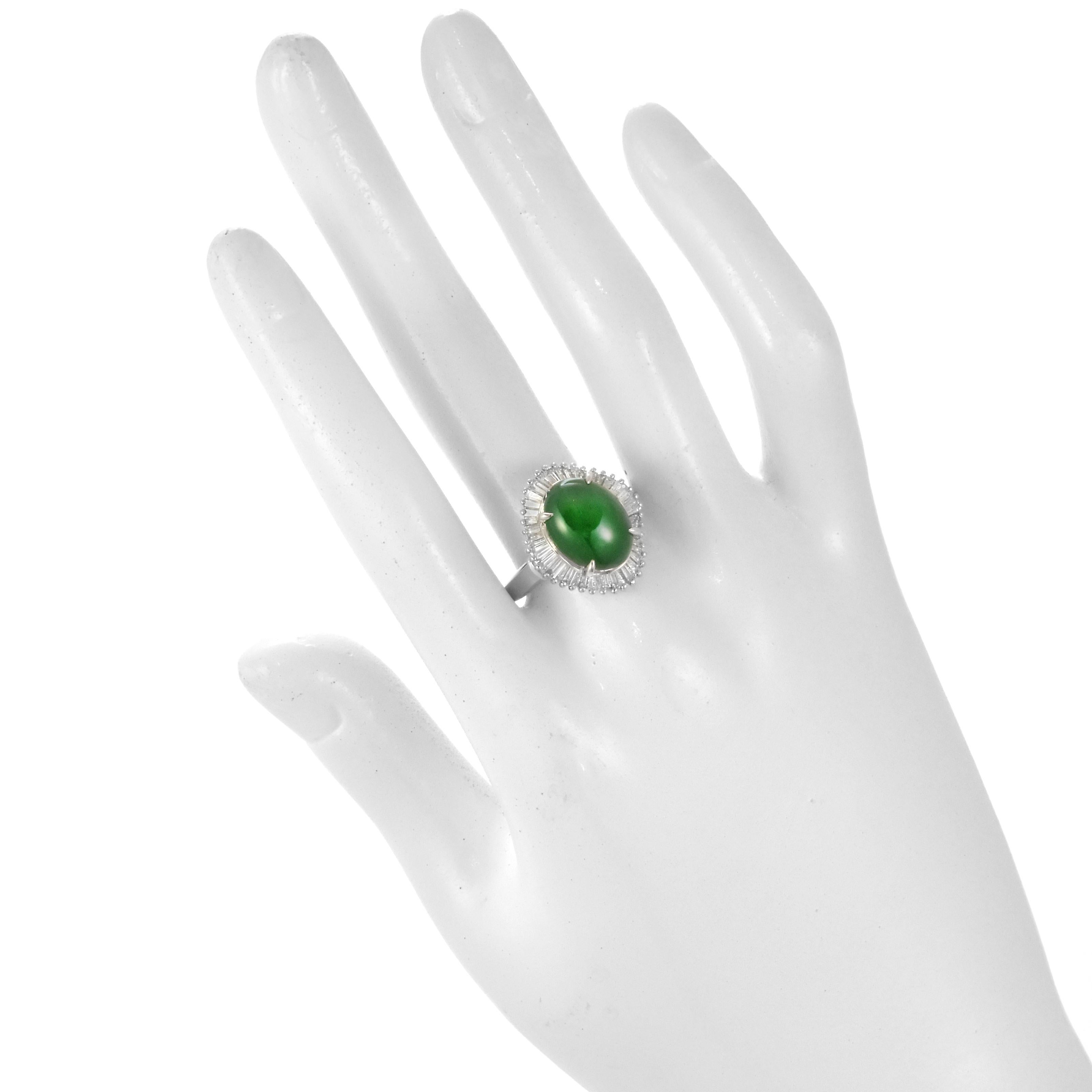 5.00 Carat Natural Type A Jade and Diamond Ballerina Ring Made in Platinum For Sale 2
