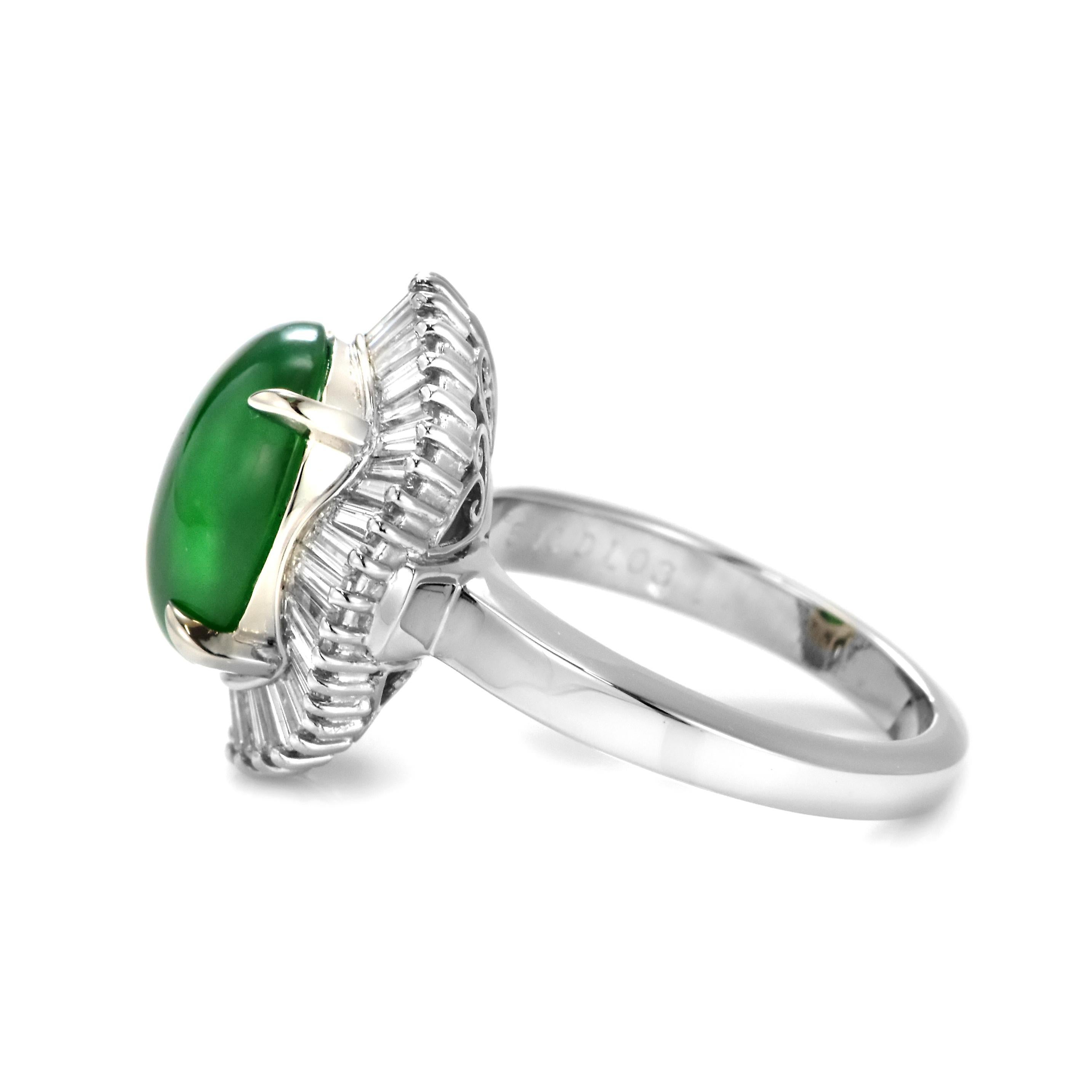 5.00 Carat Natural Type A Jade and Diamond Ballerina Ring Made in Platinum For Sale 3