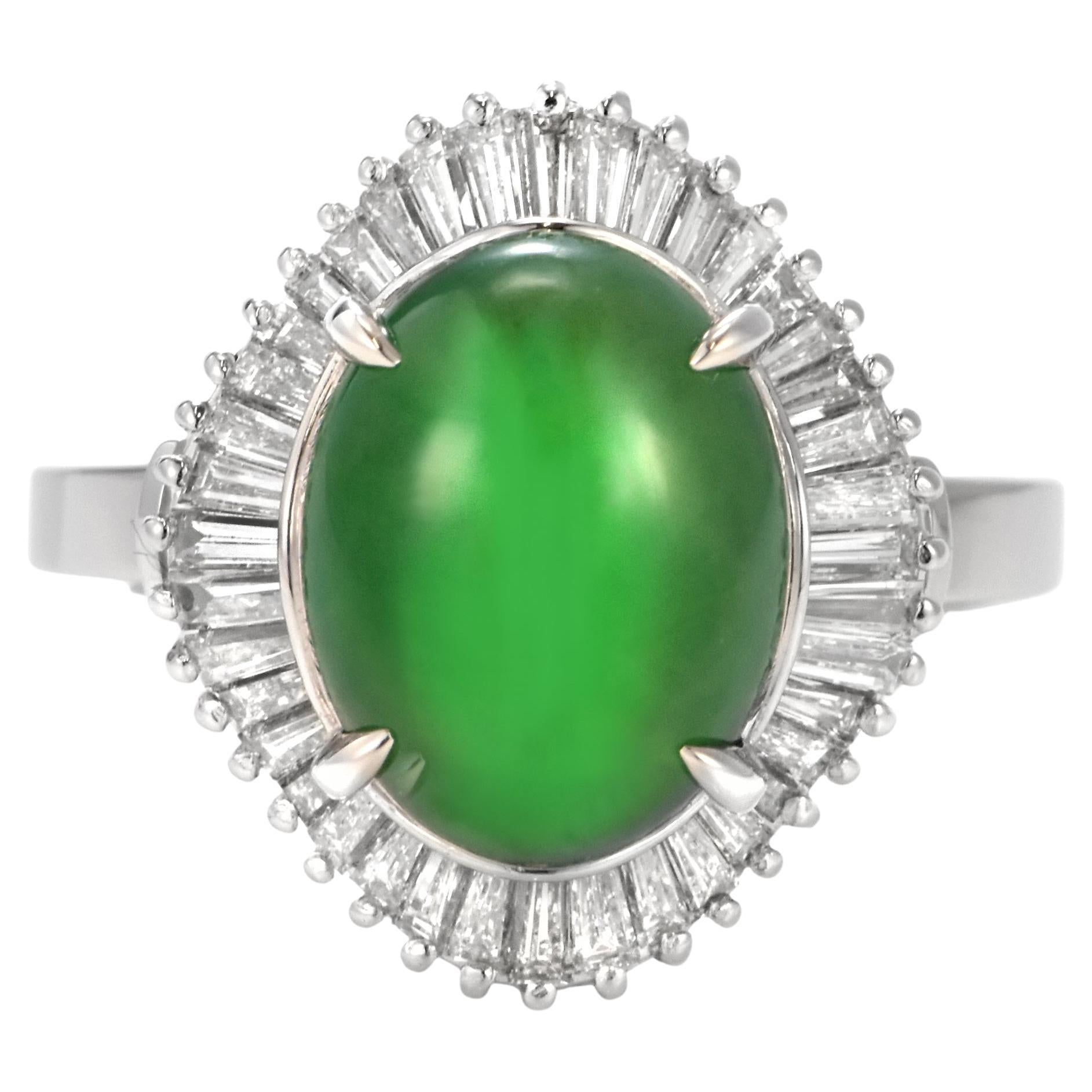 5.00 Carat Natural Type A Jade and Diamond Ballerina Ring Made in Platinum