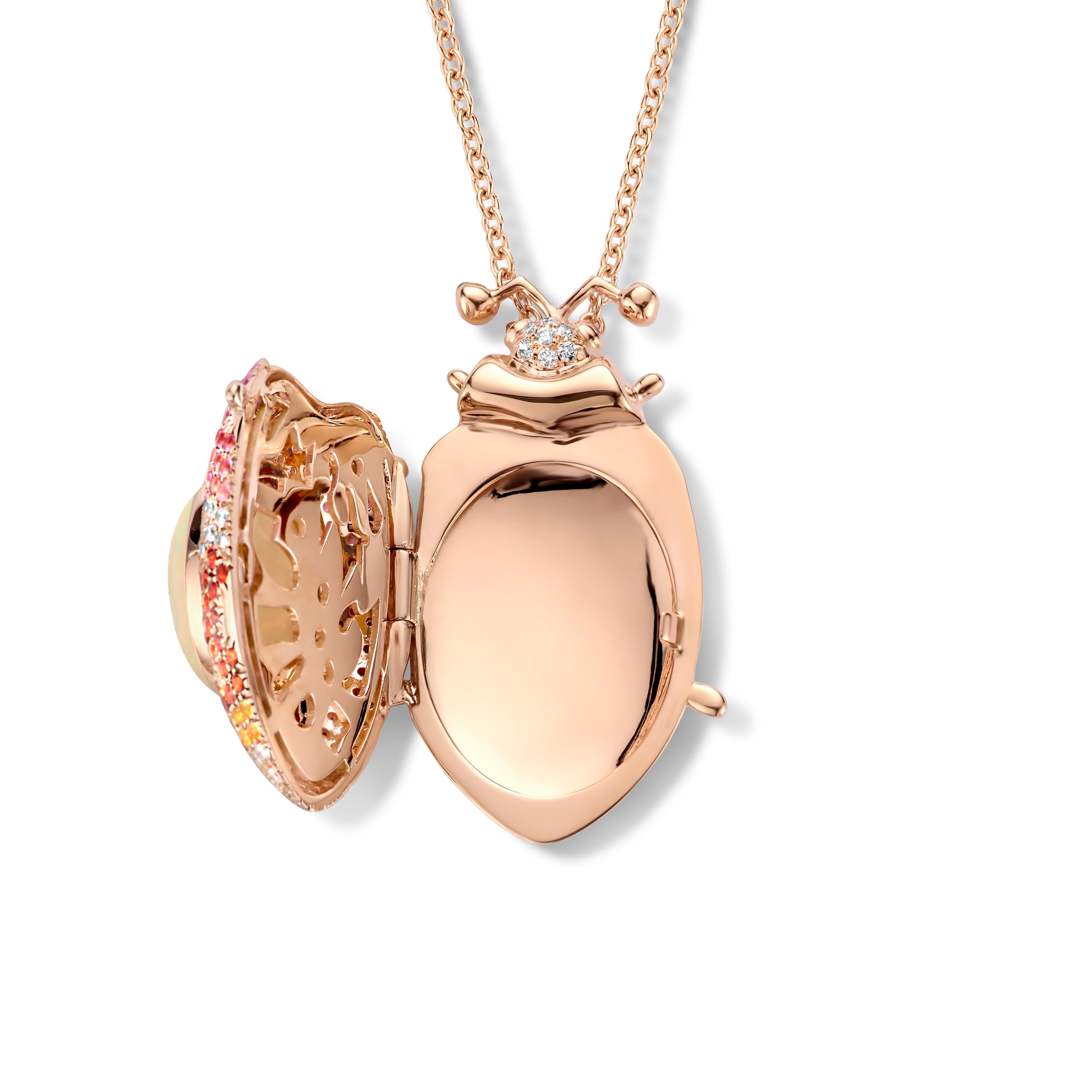 Contemporary 5.00 Carat Opal, Pink, Yellow, Orange Sapphire Diamond Pendant Necklace For Sale