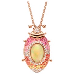 5.00 Carat Opal, Pink, Yellow, Orange Sapphire Diamond Pendant Necklace