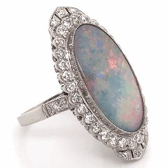 5.00 Carat Opal and Diamond Platinum Ring Estate Fine Jewelry