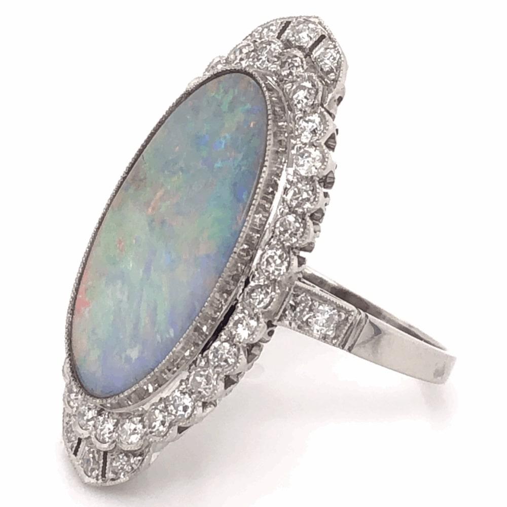 Modernist 5.00 Carat Opal and Diamond Platinum Ring Estate Fine Jewelry