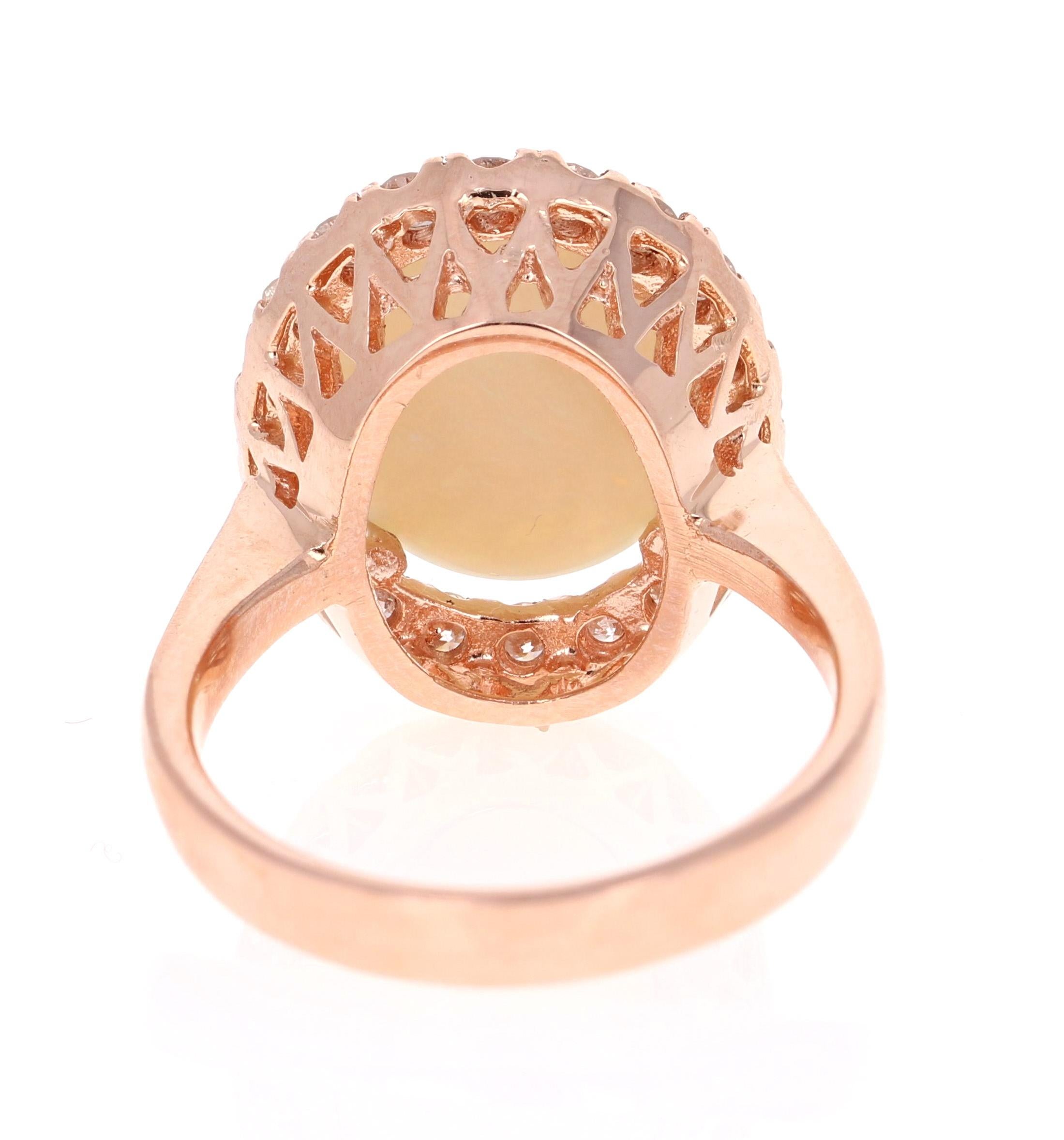 Oval Cut 5.00 Carat Opal Diamond 14 Karat Rose Gold Ring