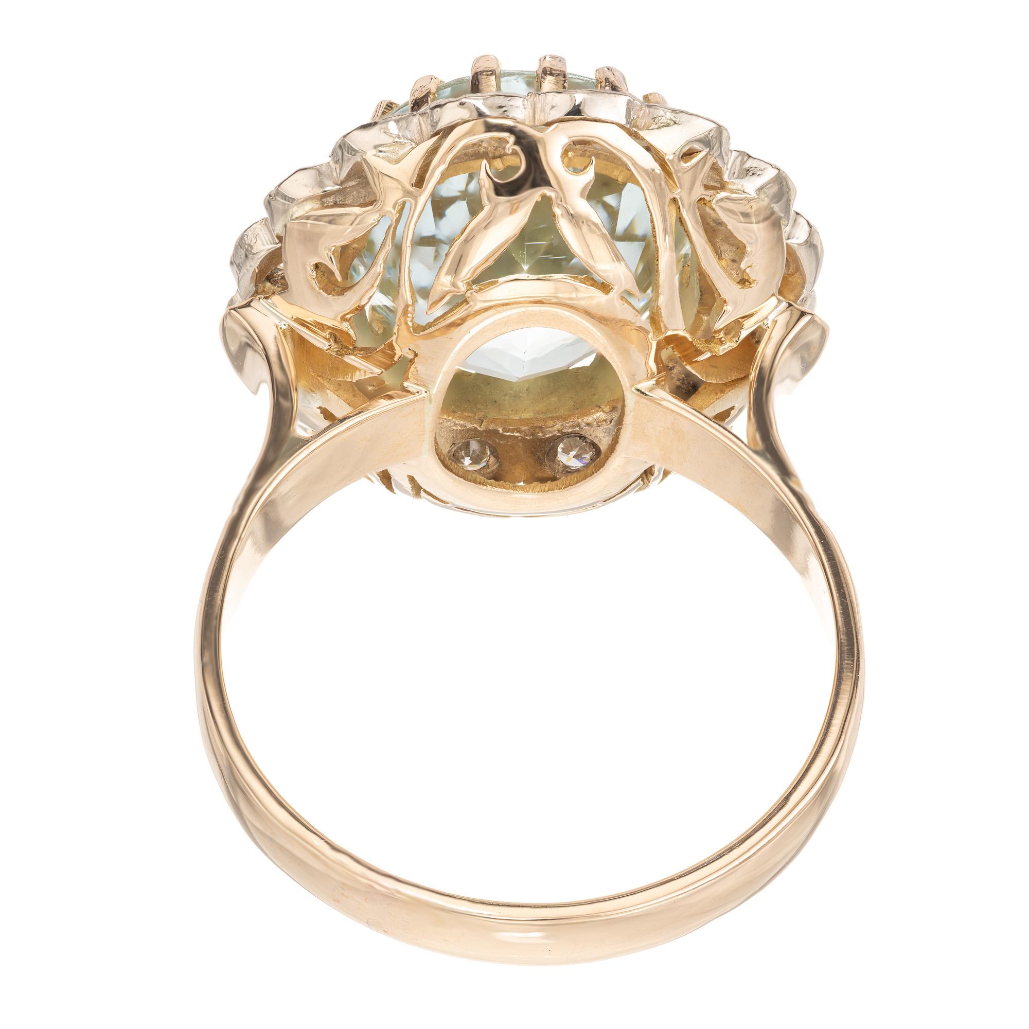 Women's 5.00 Carat Oval Aquamarine Diamond Tri Color Gold Cocktail Ring For Sale