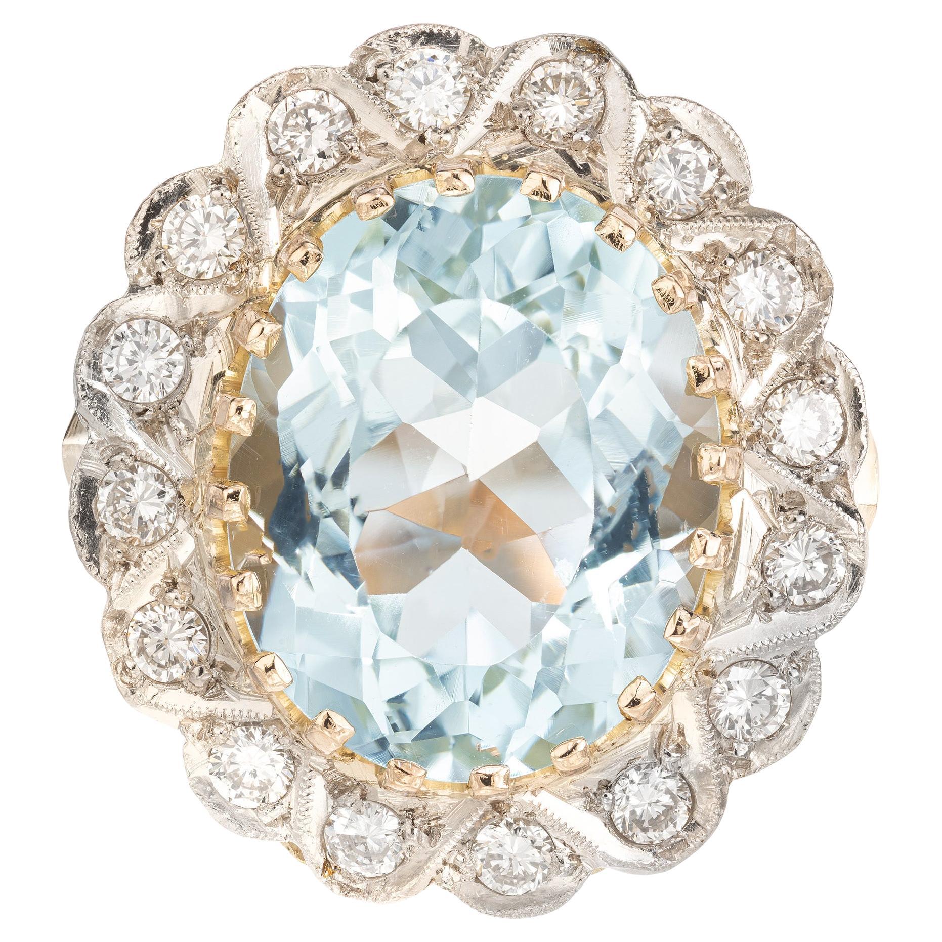 5.00 Carat Oval Aquamarine Diamond Tri Color Gold Cocktail Ring For Sale