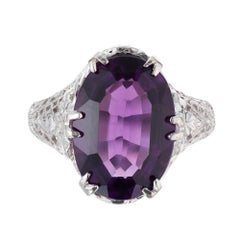 5.00 Carat Oval Bright Purple Amethyst Filigree Gold Ring