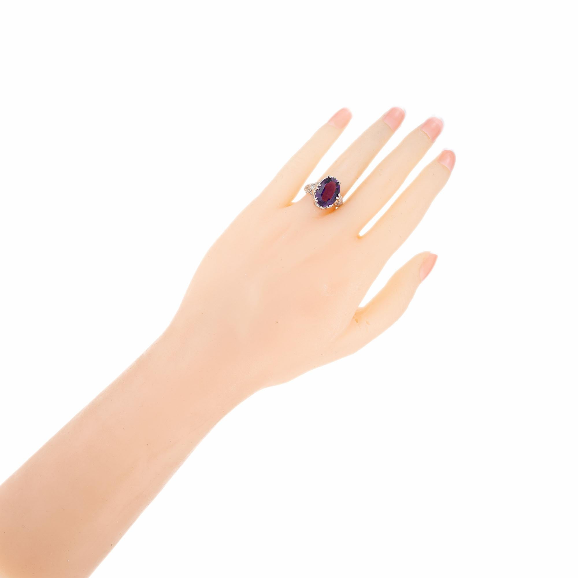 Oval Cut 5.00 Carat Oval Bright Purple Amethyst Filigree Gold Ring For Sale