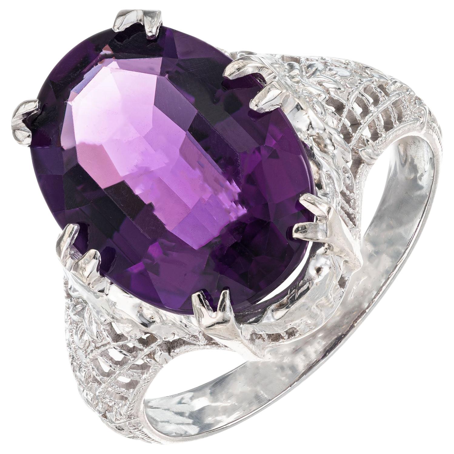 5.00 Carat Oval Bright Purple Amethyst Filigree Gold Ring For Sale