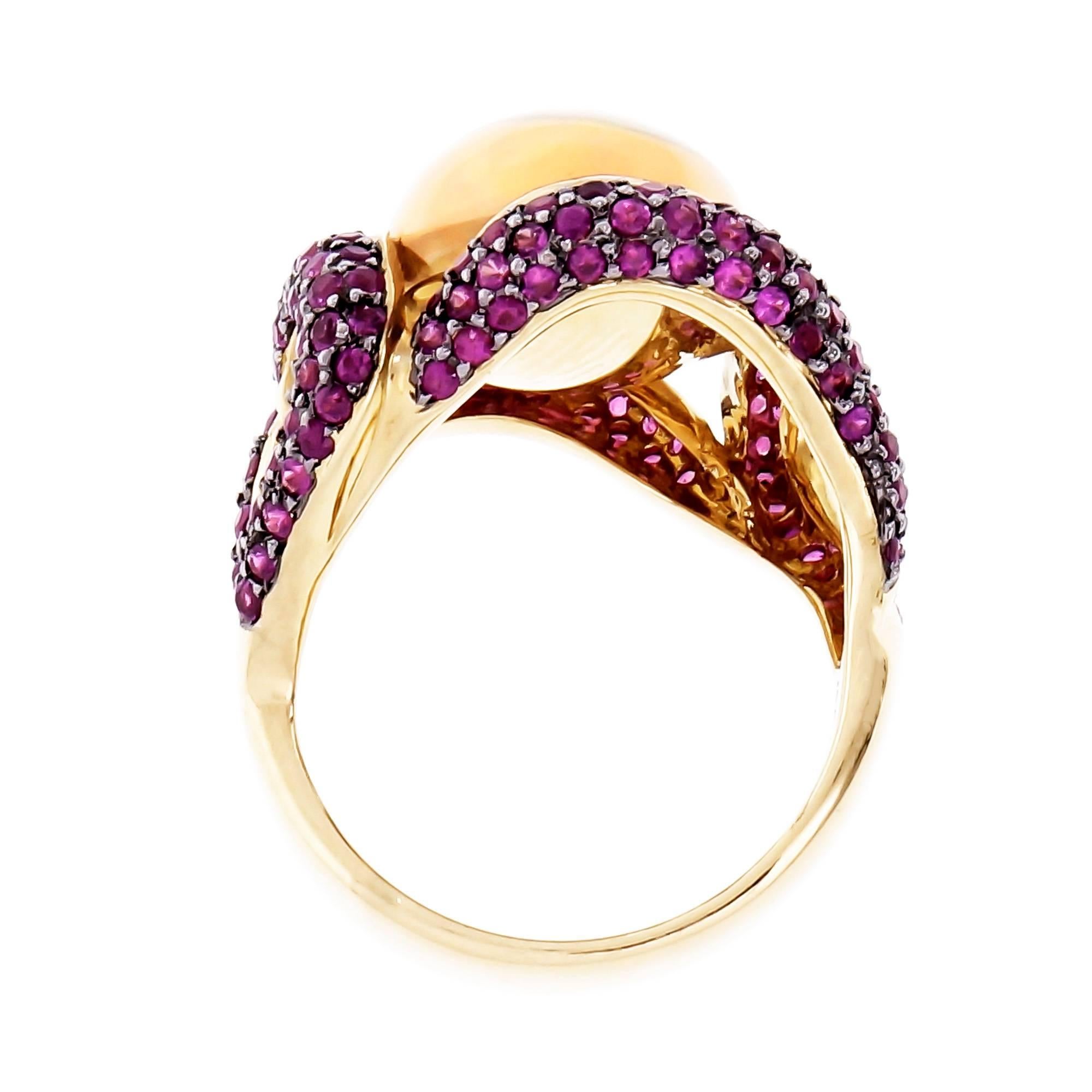 Women's 5.00 Carat Oval Crystal Opal Ruby Swirl Gold Cocktail Ring For Sale