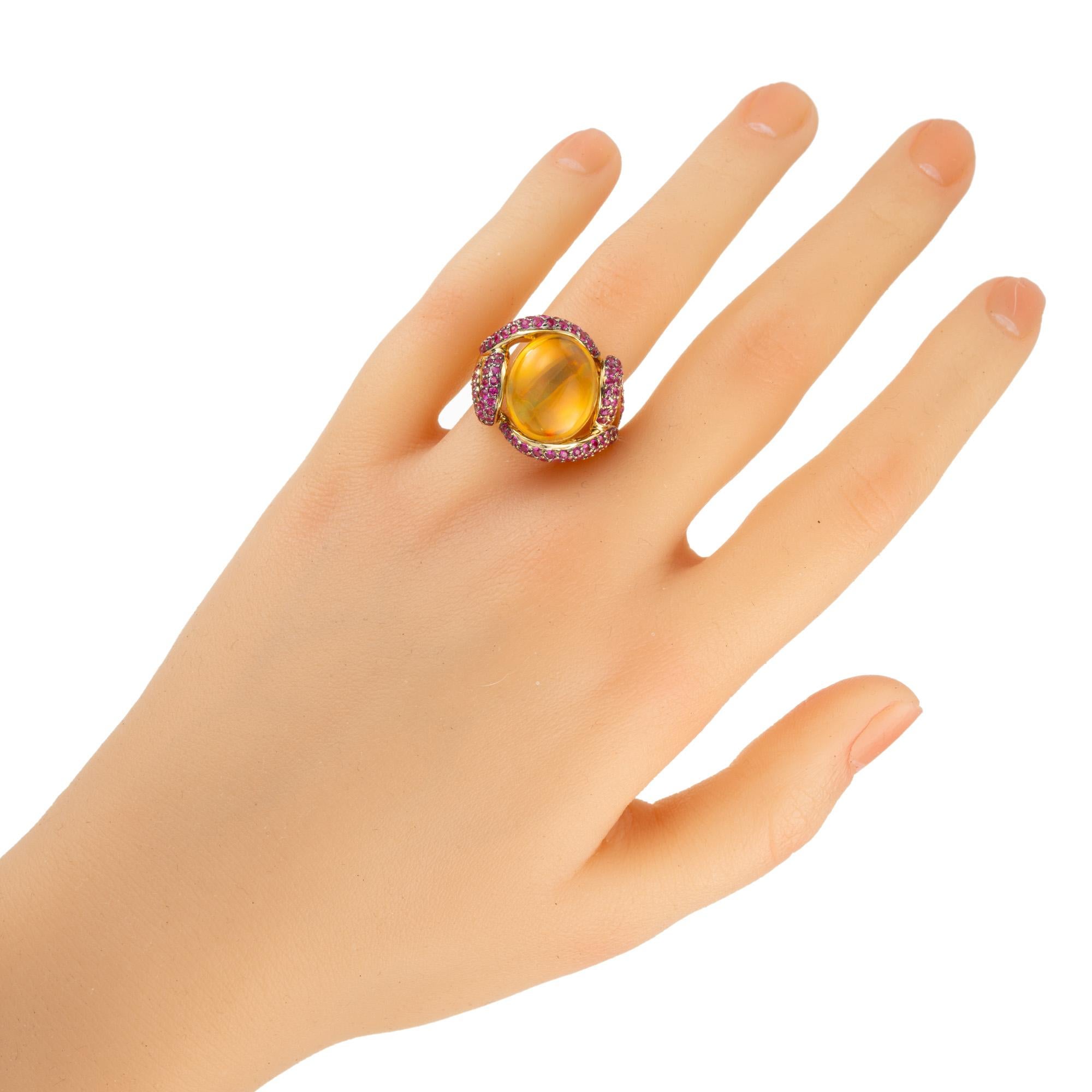 5.00 Carat Oval Crystal Opal Ruby Swirl Gold Cocktail Ring For Sale 3