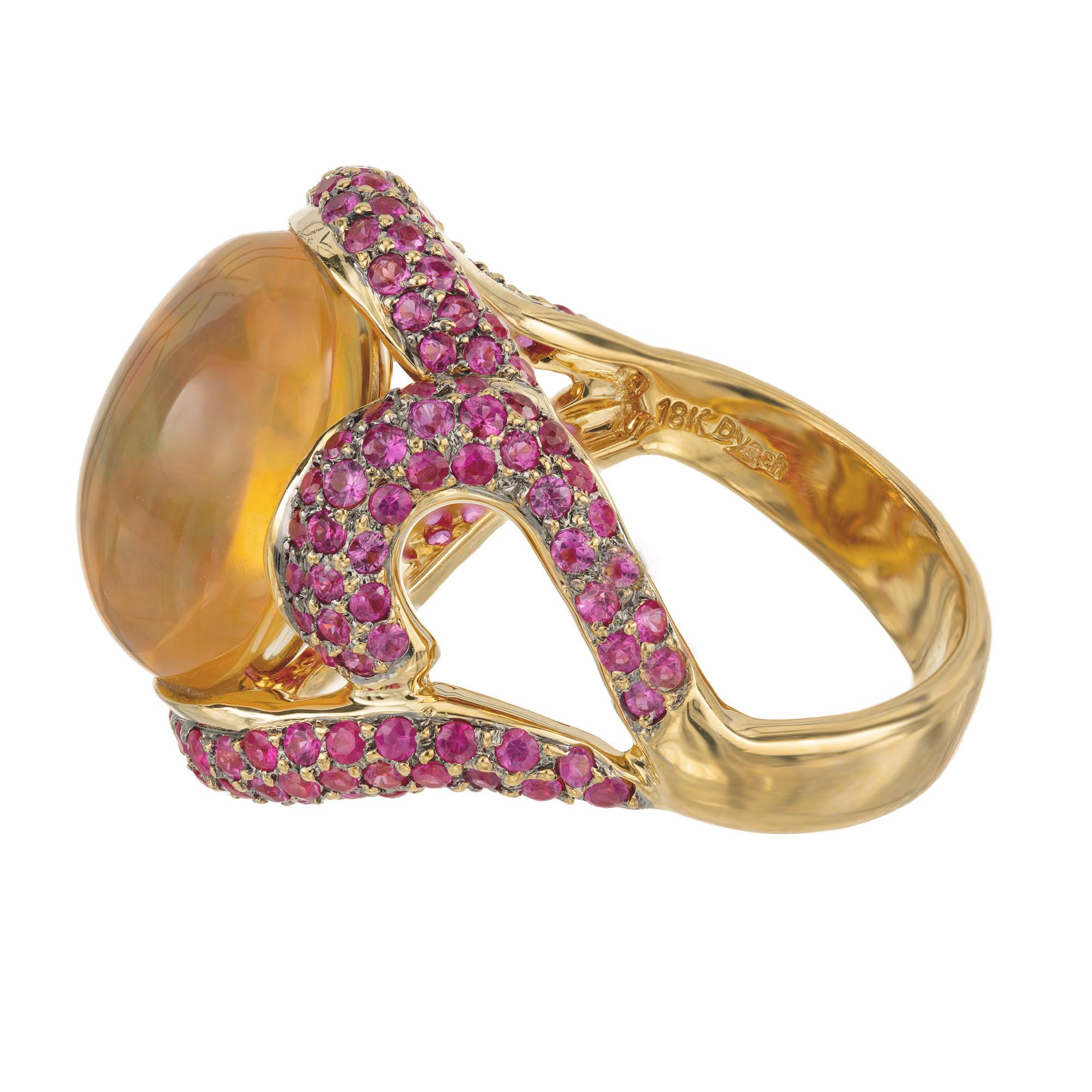 5.00 Carat Oval Crystal Opal Ruby Swirl Gold Cocktail Ring For Sale 4