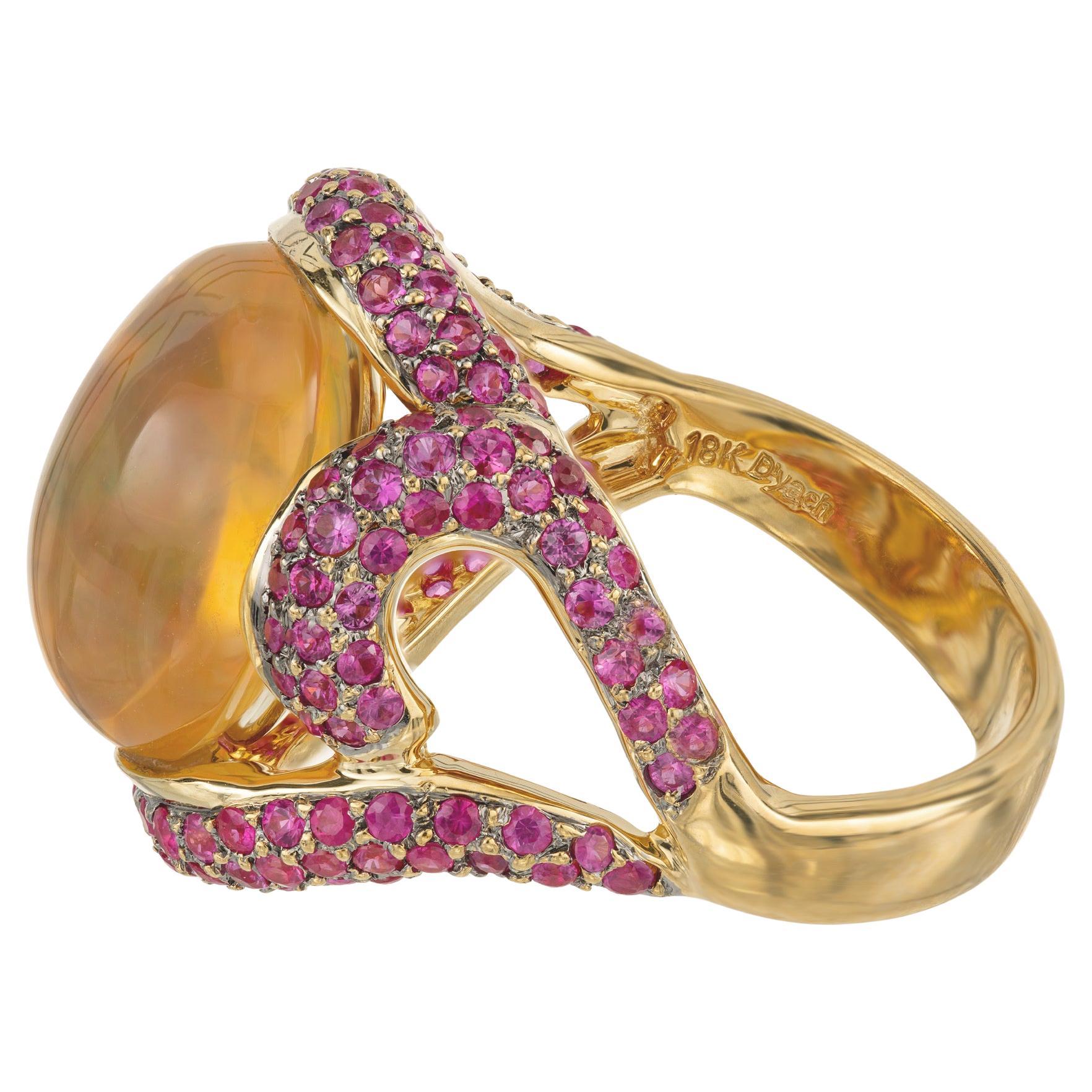 5.00 Carat Oval Crystal Opal Ruby Swirl Gold Cocktail Ring
