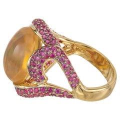 5.00 Quilates Óvalo Cristal Ópalo Rubí Remolino Anillo Cóctel Oro