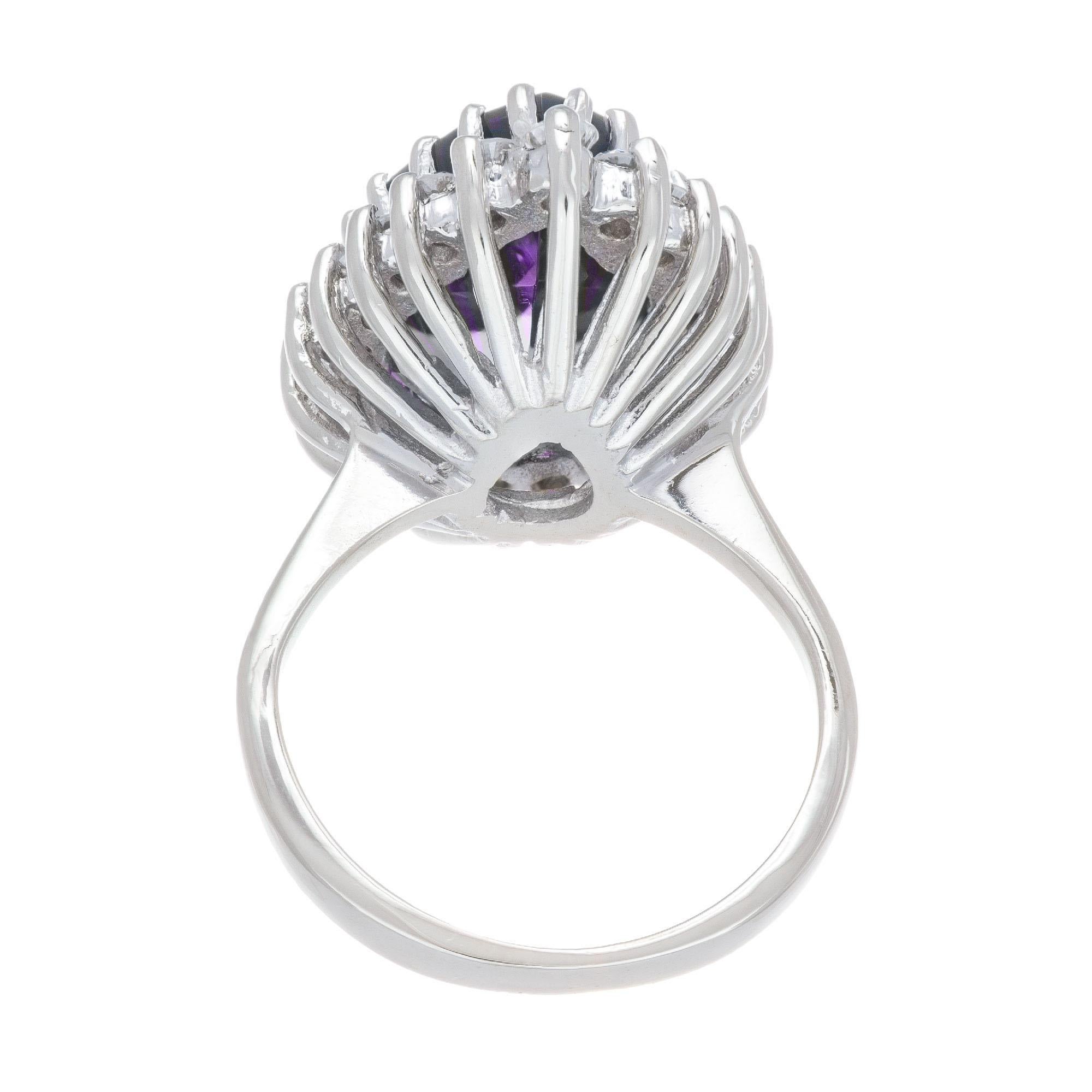 Pear Cut 5.00 Carat Purple Amethyst Diamond Halo White Gold Cocktail Ring For Sale