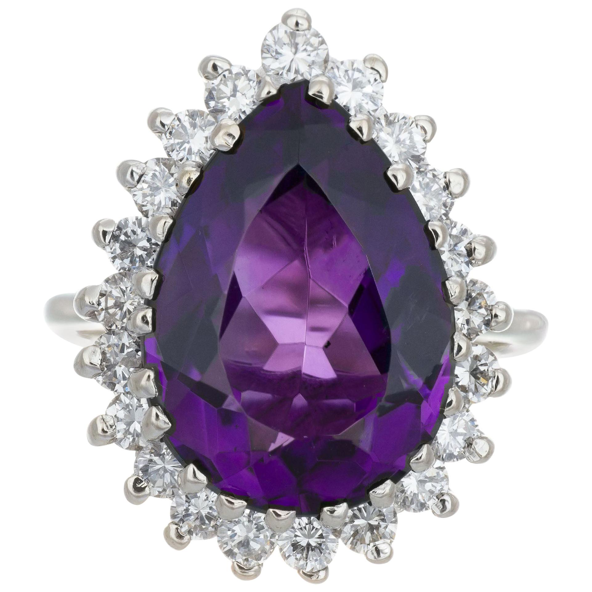 5.00 Carat Purple Amethyst Diamond Halo White Gold Cocktail Ring For Sale