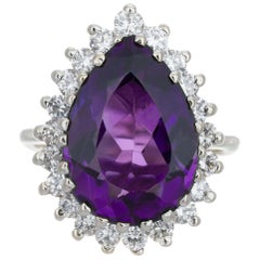 5.00 Carat Purple Amethyst Diamond Halo White Gold Cocktail Ring