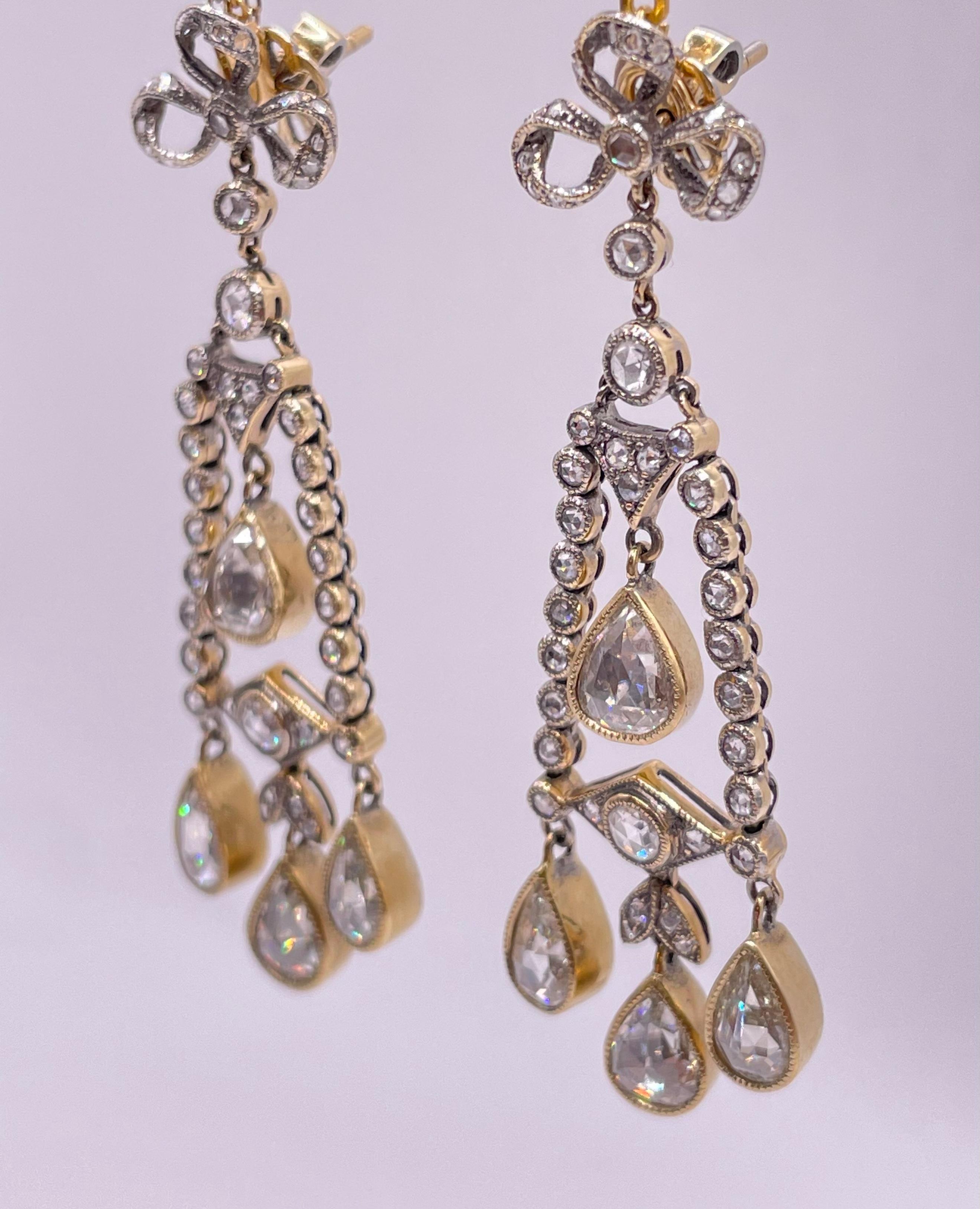 An absolutely superb pair of rose-cut diamonds earrings from 1920s ( Artdeco ) .
These incredible earrings are crafted in 14k gold and feature a sparkling array of rose cut Diamond . Approximately 5.00 carats , in which are 8 pieces of 0.50 carat