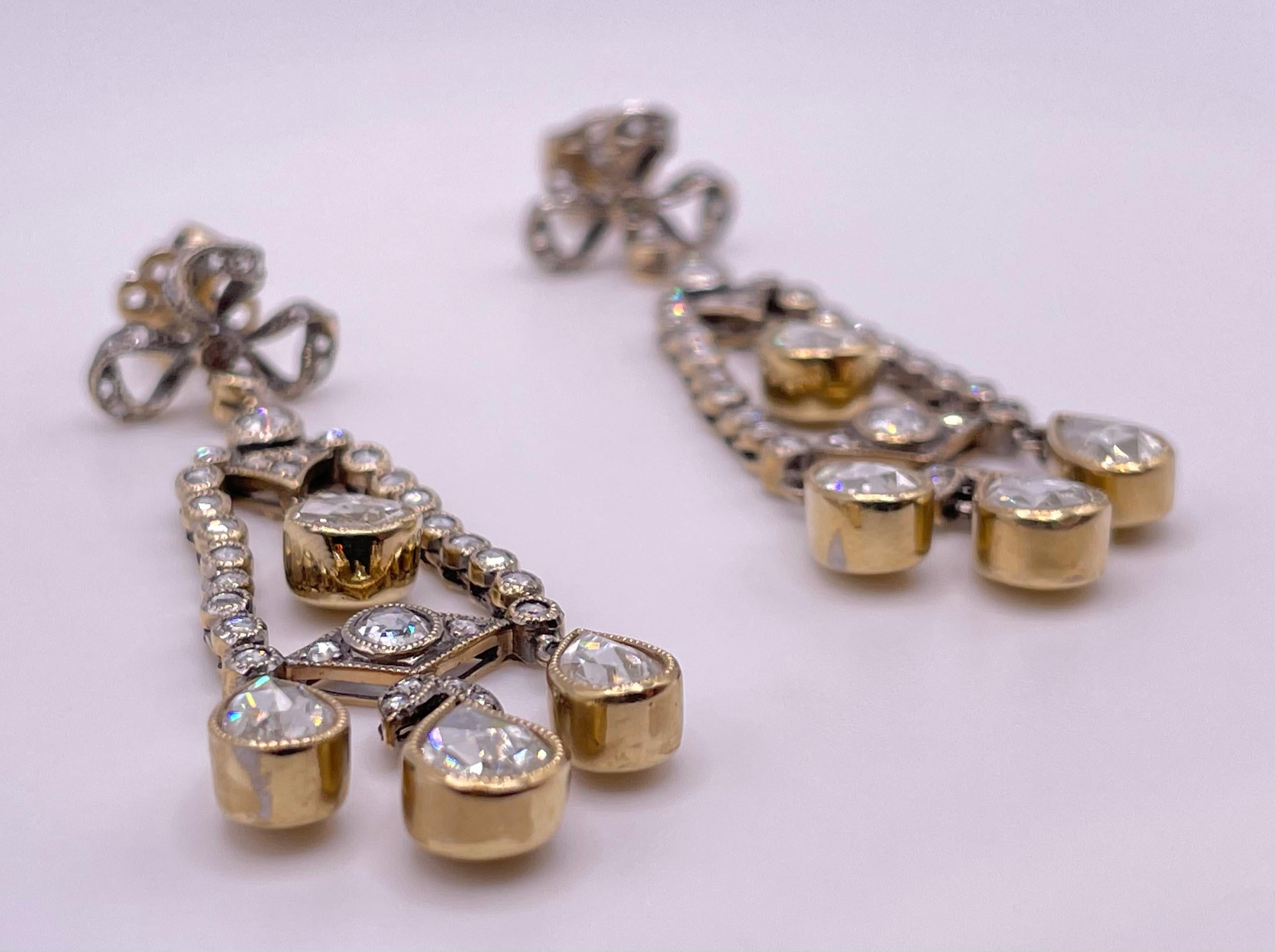 Art Deco 5.00 Carat Rose Cut Diamond Earrings For Sale