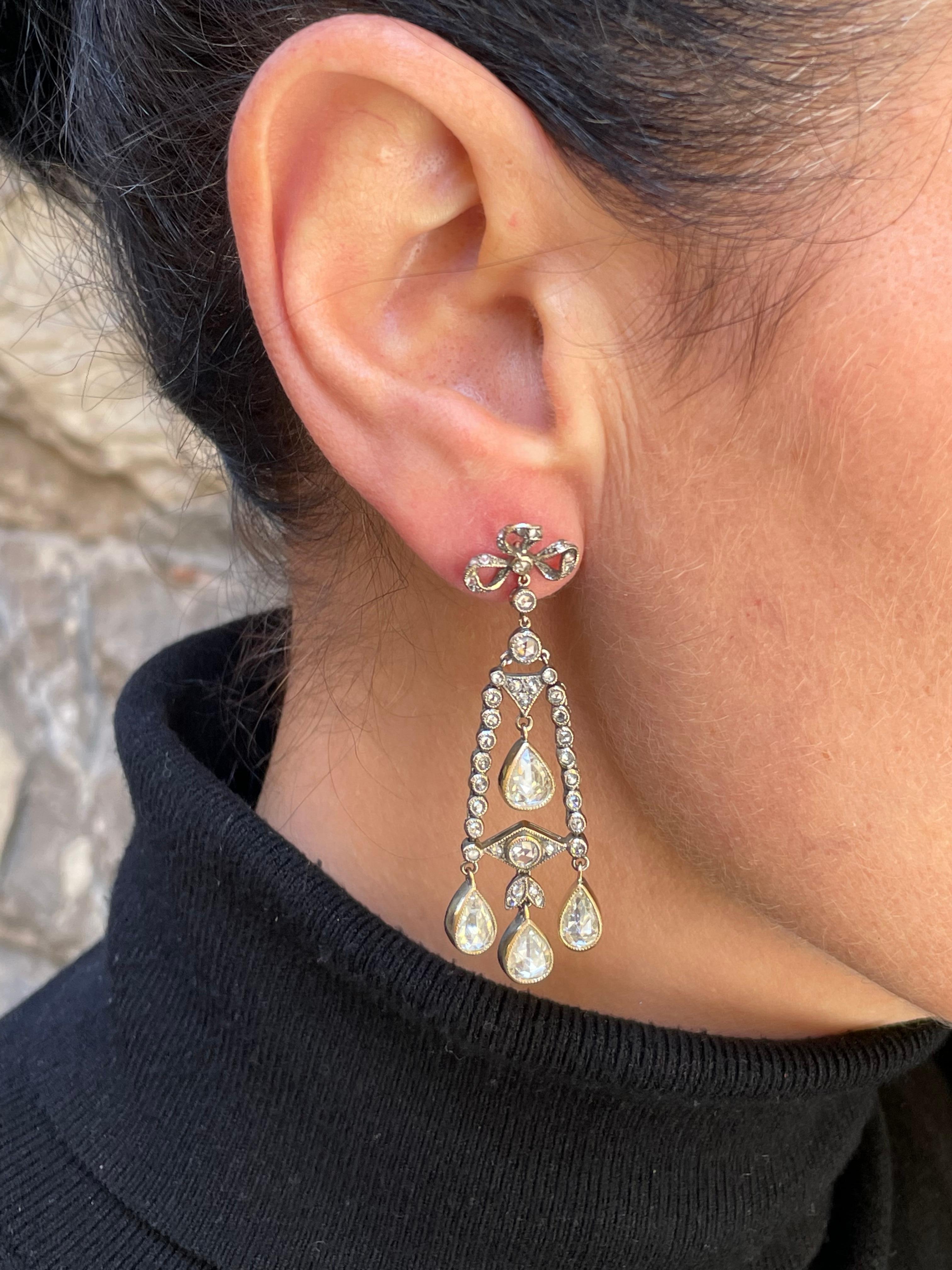 Boucles d'oreilles en diamant taillé en rose de 5,00 carats. Pour femmes en vente