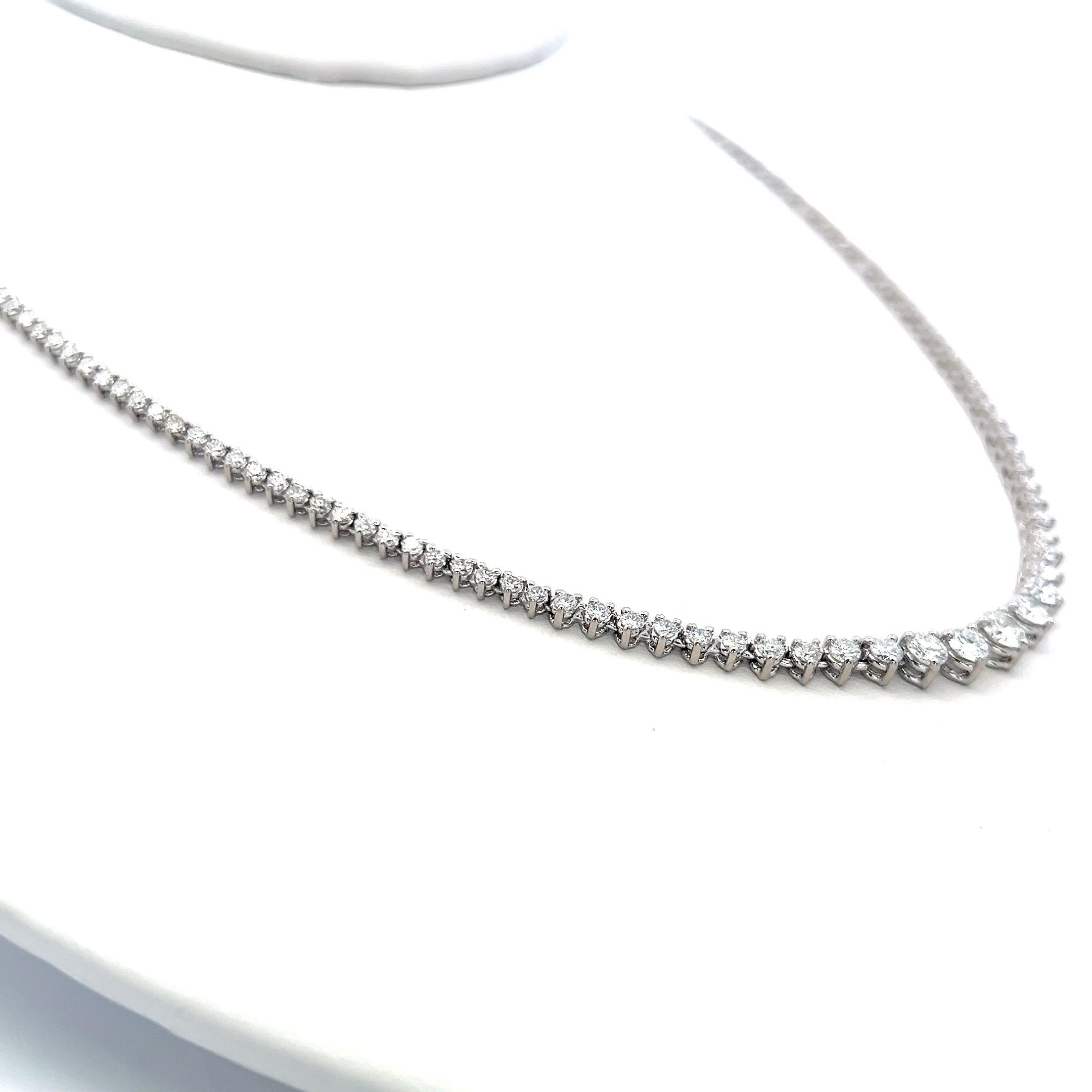 Taille brillant Collier Riviera en or blanc 14 carats avec diamants brillants ronds de 5,00 carats