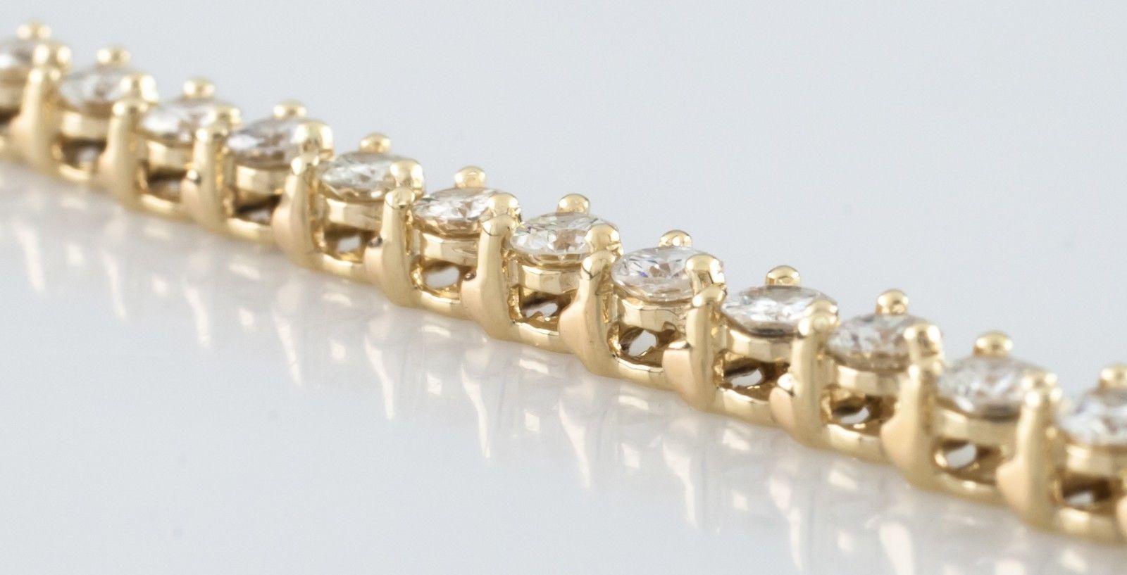 5.00 Carat Round Brilliant Diamond 14 Karat Yellow Gold Tennis Bracelet In Excellent Condition In Sherman Oaks, CA