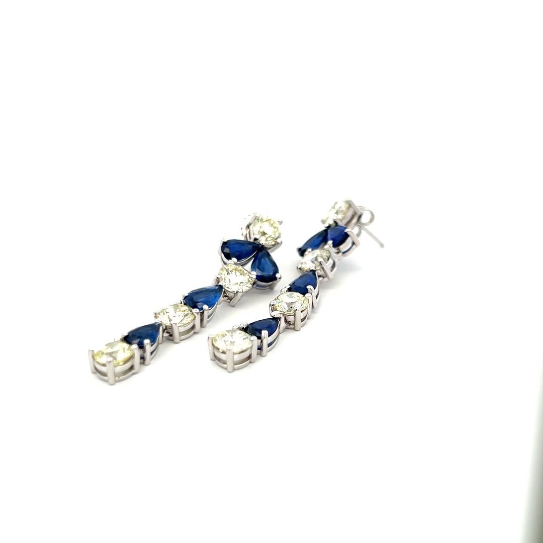 5,00 carati di diamante tondo Brilliante 4,00 carati di zaffiro Orecchini a goccia in argento 18K in vendita 5