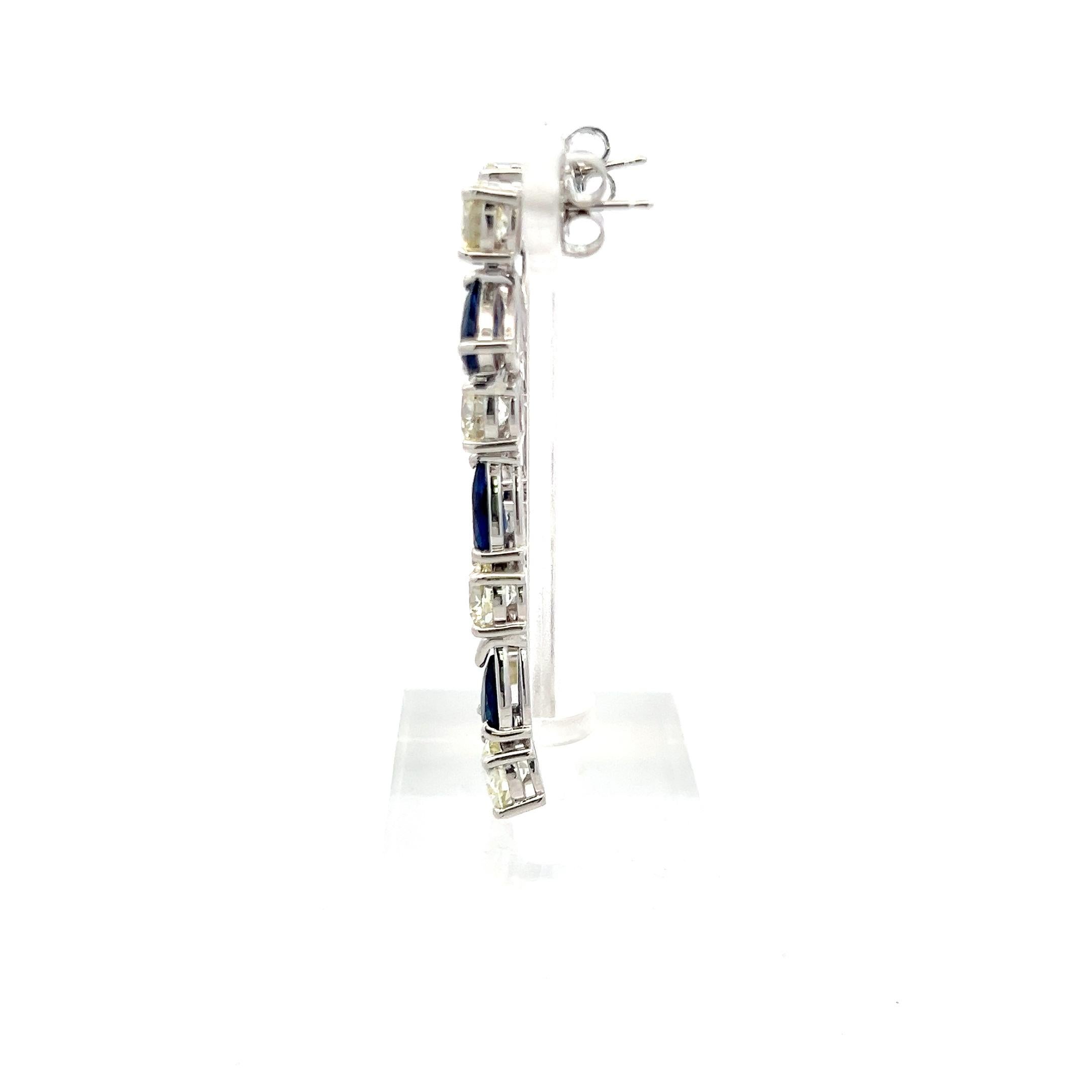 5,00 carati di diamante tondo Brilliante 4,00 carati di zaffiro Orecchini a goccia in argento 18K In condizioni Nuovo in vendita a New York, NY