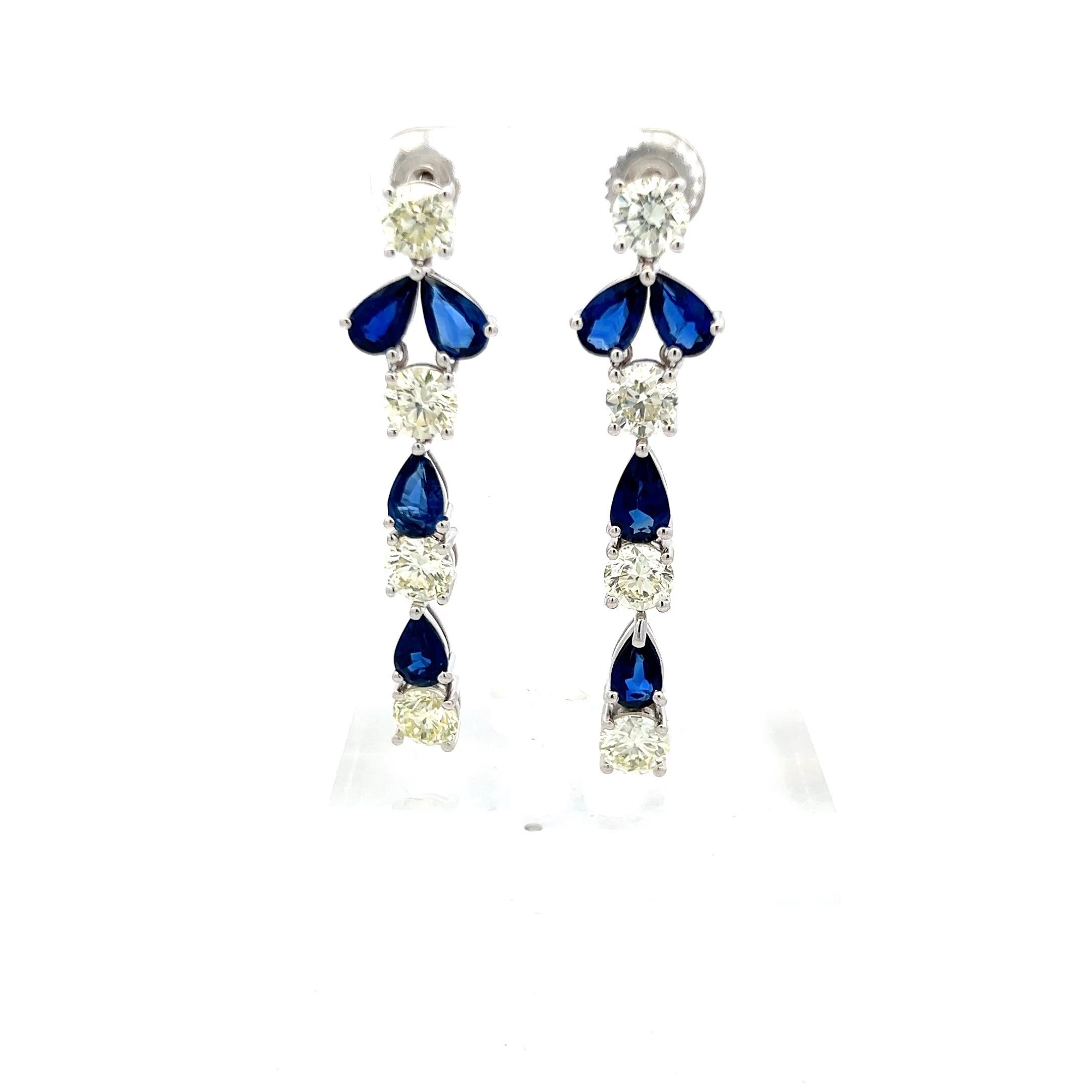 Donna 5,00 carati di diamante tondo Brilliante 4,00 carati di zaffiro Orecchini a goccia in argento 18K in vendita