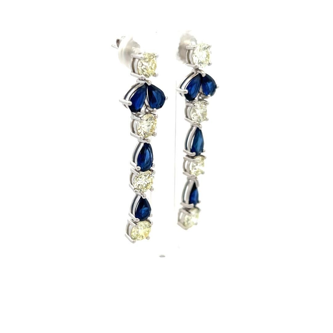 5,00 carati di diamante tondo Brilliante 4,00 carati di zaffiro Orecchini a goccia in argento 18K in vendita 1