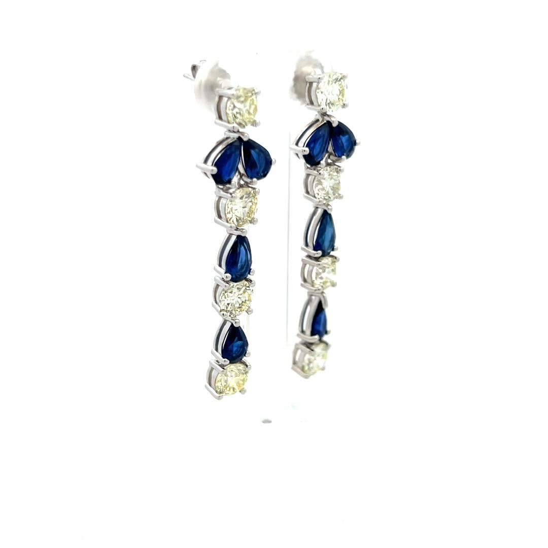 5,00 carati di diamante tondo Brilliante 4,00 carati di zaffiro Orecchini a goccia in argento 18K in vendita 2