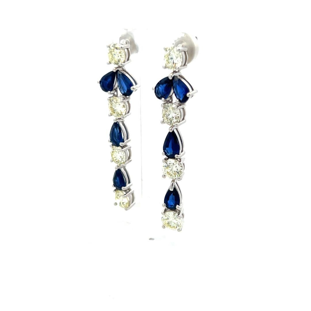 5,00 carati di diamante tondo Brilliante 4,00 carati di zaffiro Orecchini a goccia in argento 18K in vendita 3