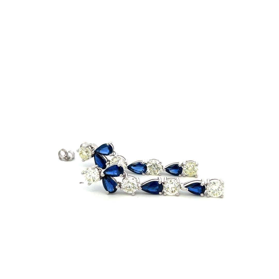 5,00 carati di diamante tondo Brilliante 4,00 carati di zaffiro Orecchini a goccia in argento 18K in vendita 4
